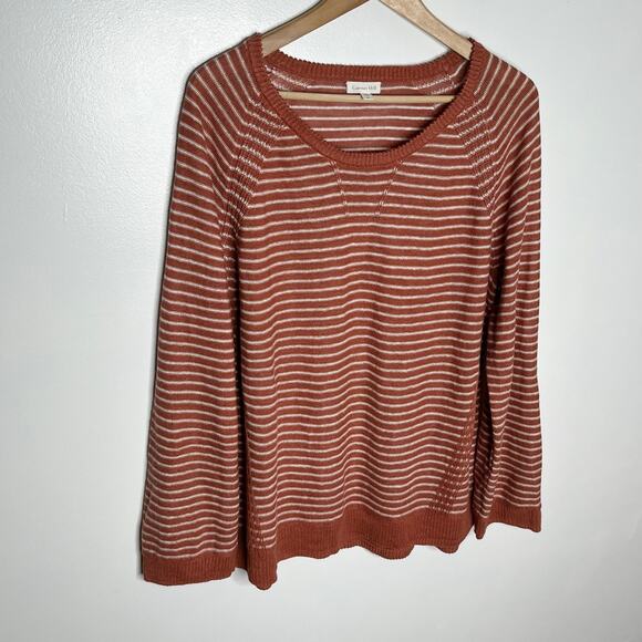 Garnet Hill Long Sleeve Organic Linen Sweater Womens XL Orange Stripe Casual - Picture 2 of 10